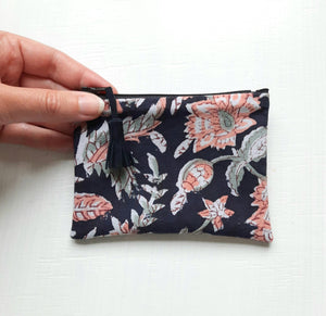 Petite pochette porte monnaie en tissu indien / Trousse tissu coton indien / Cadeau pour elle