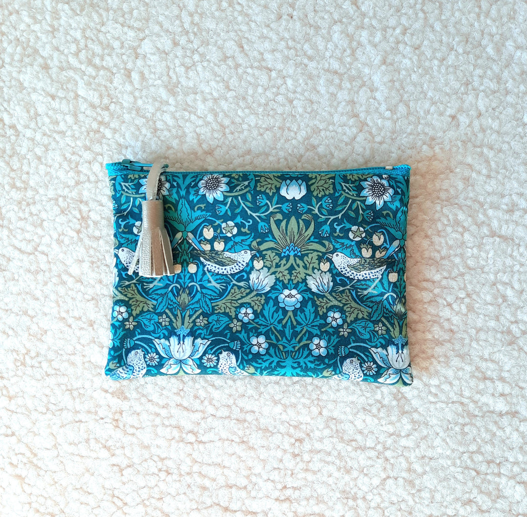 Petite pochette Porte monnaie en tissu Liberty Strawberry Thief / Trousse Liberty of London