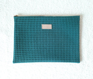 Grande pochette zippée / Grande pochette coton nid d'abeille / Trousse en tissu grand format / Cadeau femme