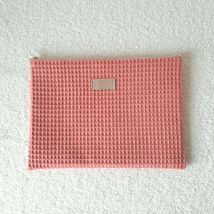 Grande pochette zippée / Grande pochette coton nid d'abeille / Trousse en tissu grand format / Cadeau femme