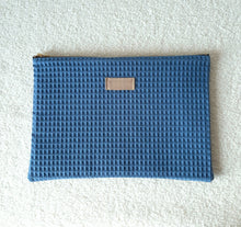 Charger l&#39;image dans la galerie, Grande pochette zippée / Grande pochette coton nid d&#39;abeille / Trousse en tissu grand format / Cadeau femme