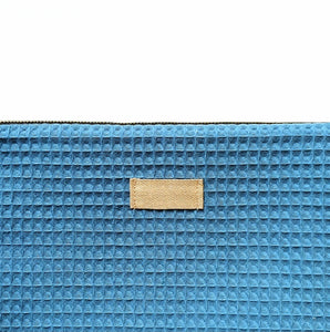 Trousse de toilette femme en nid d'abeille bleu ardoise - grand modèle / Maxi Pochette tissu