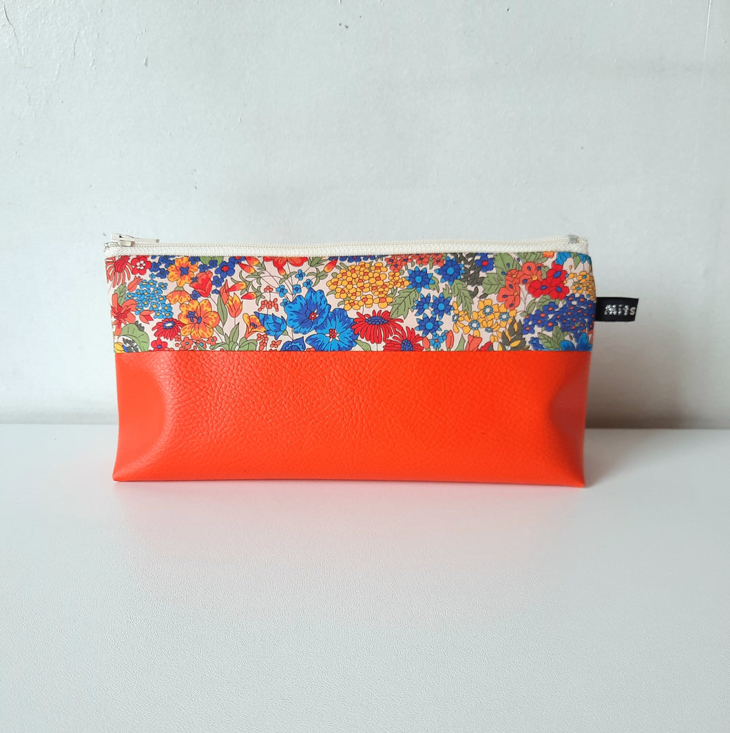 Trousse à maquillage orange et tissu Liberty Margaret Annie/ Trousse de toilette femme