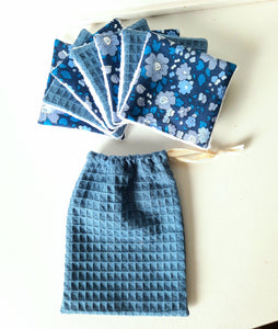 Lingettes démaquillantes lavables en Liberty Betsy et sa pochette réutilisable / Lot de cotons lavables / Coton démaquillant à l'eau