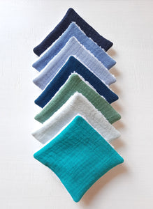Lingettes démaquillantes lavables "blue mood" en gaze de coton et éponge de bambou / coton réutilisable artisanal