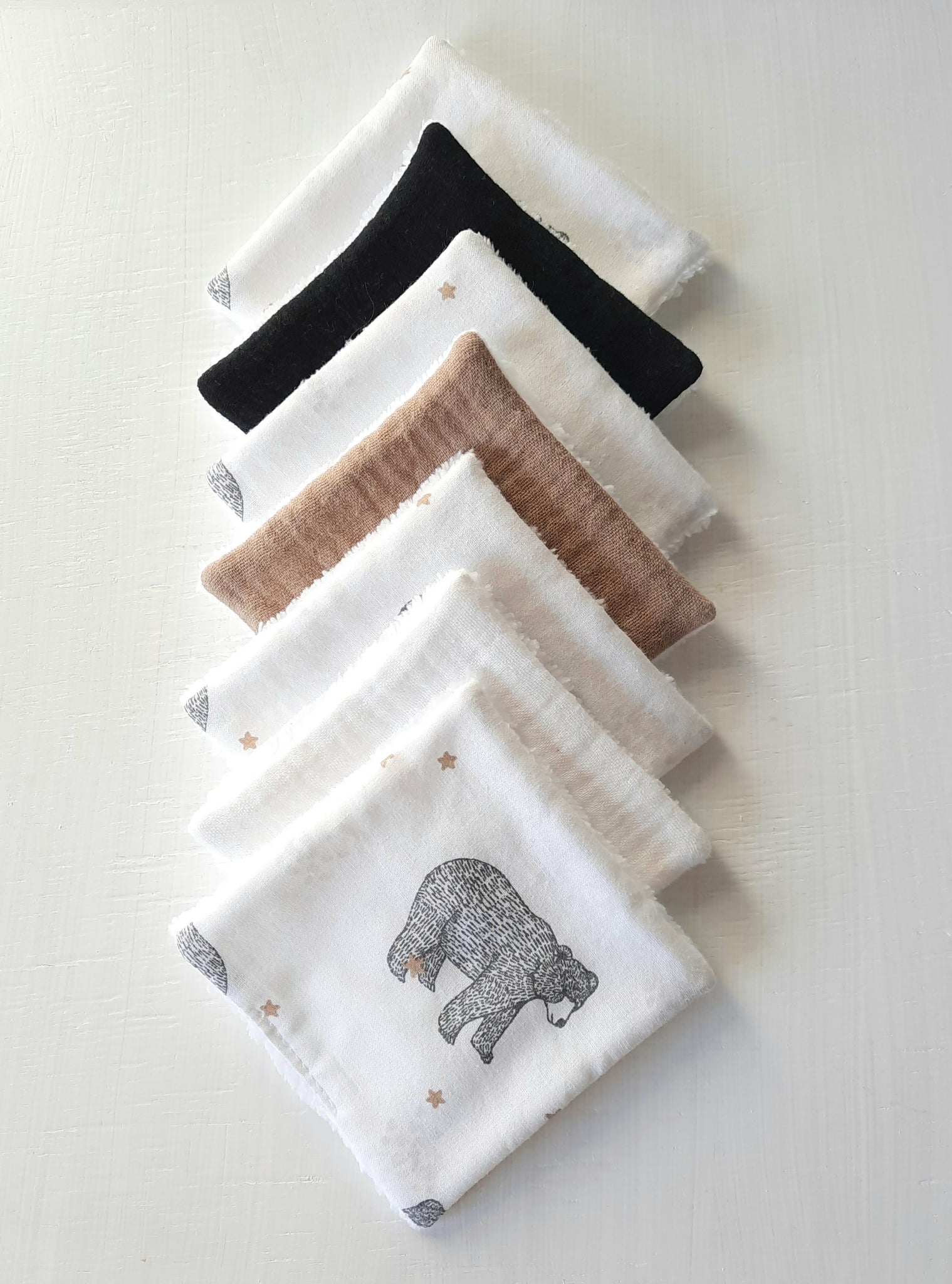 Lingettes démaquillantes lavables en tissu Ours / coton