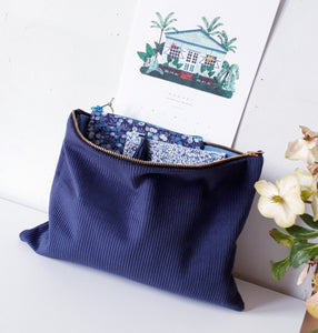 grande pochette trousse en velours marine